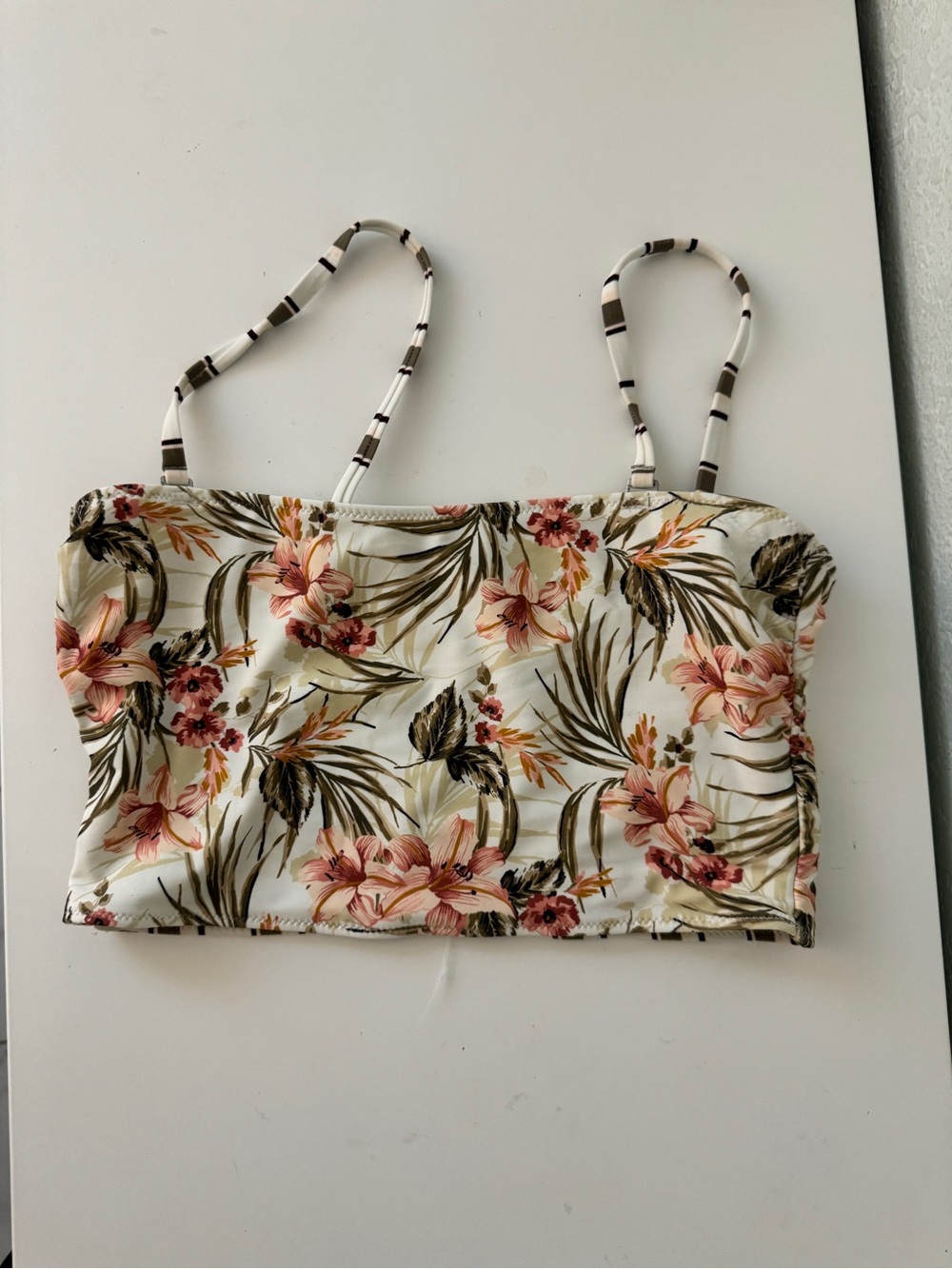Abercrombie & Fitch White Floral Swim Camisole with Pink Blooms reversible
